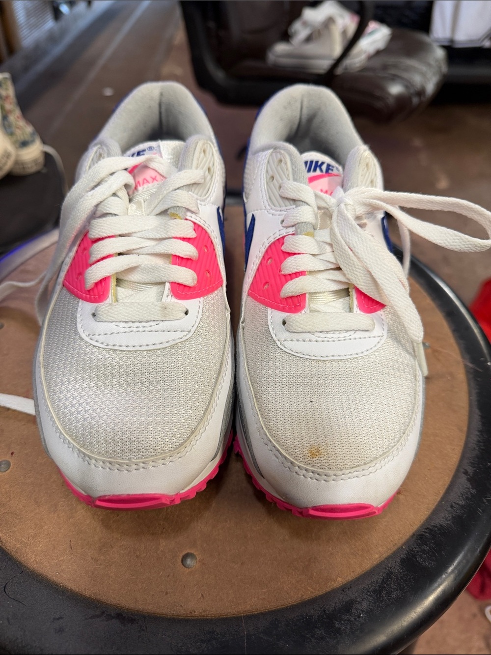 Nike White Sneakers with Pink and Blue Accents
